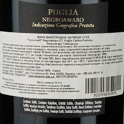 Вино Paololeo Taccorosso Negroamaro Puglia IGP, червоне, сухе, 0,75 л - мініатюра 3