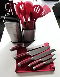 Набір ножів та кухонне начиння лопатки для кухні 17 в 1 дошка для нарізки на потрійній підставці, ножиці з напилком для заточування Zepline ZP-046 - мініатюра 3
