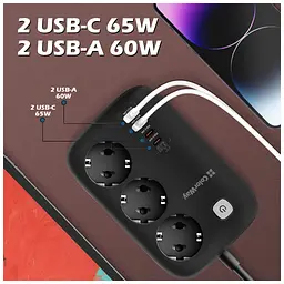 Мережевий фільтр живлення ColorWay CW-CHE34PDB 3 роз/4USB GaN3 Pro (CW-CHE34PDB) - мініатюра 9
