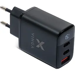 Зарядний пристрій Vinga 2xUSB-C PD 30 Вт + USB-A QC 30 Вт, дисплей, макс. 30 Вт (VCR30ACCDB)