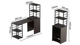 Стіл-тумба трансформер Смарт 3/2 з етажеркою Ferrum-decor 1430x1450x600 Чорний метал ДСП Венге Магія 16 мм (FRD-106168) - мініатюра 5