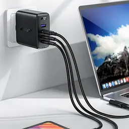 Зарядний пристрій Acefast A37 USB/3 Type-C QC PD 100W чорний + кабель Type-C to Type-C - мініатюра 2
