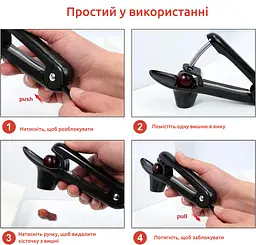 Вишнечистка вишнедавка прилад для видалення кісточок з вишні, черешні, маслин, Kitchen Master Чорний 85346 - мініатюра 5