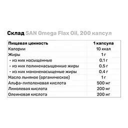 Жирні кислоти San Omega Flax Oil 200 капсул - мініатюра 3