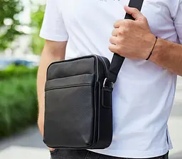 Сумка чоловіча через плече шкіряна чорна планшетка на кожен день (7459) - мініатюра 3