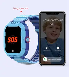 Дитячий смарт годинник з сім картою та GPS Lemfo F43 Годинник телефон для дітей з відеодзвінком, прослуховуванням та кнопкою SOS Синій - мініатюра 18