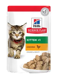 Вологий корм Hill's SP Kitten для кошенят і кішок у період вагітності та лактації, з куркою, пауч, 85г х 12 шт.