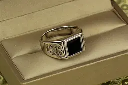Печатка Xuping Jewelry чорний квадрат з завитками з боків р 21 срібляста - мініатюра 2