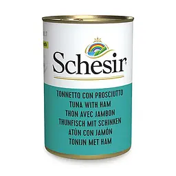 Вологий корм для котів Schesir Tuna with Ham Шезір тунець з шинкою в бульйоні натуральні консерви банка 140 г (270313)