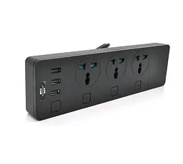 Мережевий фільтр ТВ-Т11, 3 розетки + 3 USB, з перемикачем на кожну розетку, 2 м, перетин 3х0,75 мм, 3000 Вт, чорний - мініатюра 1
