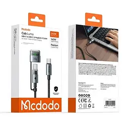 Кабель McDodo 140W 2 in 1 USB-C to USB-C+ Magsafe 3 Cable 2m Black - мініатюра 2