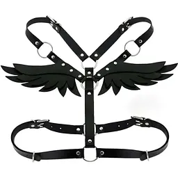Портупея з крильцями Black Angel екошкіра XS-M Чорна - мініатюра 2