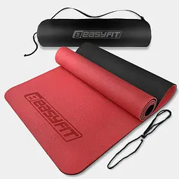 Килимок для йоги та фітнеса EasyFit TPE+TC 6мм двошаровий + Чохол червоний з чорним - мініатюра 1