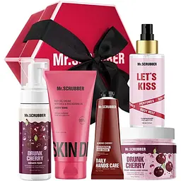 Уцінка. Подарунковий набір Mr.Scrubber Cherry Kiss: крем-скраб 250 г + пінка для душу 150 мл + крем-гель для тіла 150 мл + міст для тіла 150 мл + зволожувальний крем для рук 30 г (1308)
