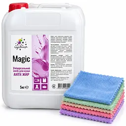 Набір для прибирання кухні Magic "Антижир" 5 кг + 5 серветок з мікрофібри 30×30 см - засіб для кухонних поверхонь