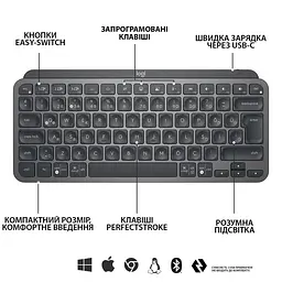 Клавіатура Logitech MX Keys Mini Wireless Graphite (920-010498) - мініатюра 6