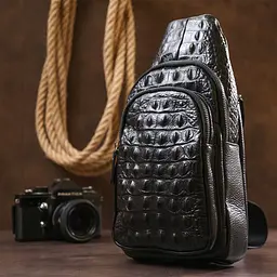 Сучасна шкіряна чоловіча сумка через плече Vintage 20674 чорна - мініатюра 5