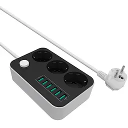 Мережевий фільтр-подовжувач ColorWay CW-CHЕ36B 3 розетки / 6USB 1.8 м Black