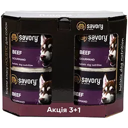 Набір вологих кормів для дорослих собак Savory Gourmand 3+1 з яловичиною 800 г (4 шт. х 200 г) - мініатюра 2