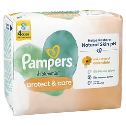 Набір дитячі вологі серветки Pampers Harmonie Calendula 176 шт. (4 уп. по 44 шт.) - мініатюра 3