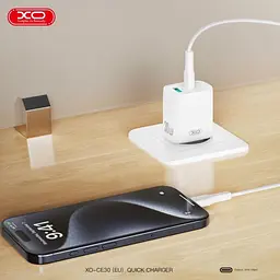 Мережевий зарядний пристрій XO CE30 30W 1USB-A+1USB-C fast charger Білий - мініатюра 4