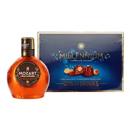 Набір: Лікер Mozart Chocolate Cream Pumpkin Spice 17% 0.5 л + Цукерки Millennium Gold у молочному шоколаді 205 г
