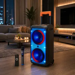 Портативна акустика ZXX-1095 80 Вт / Колонка 2х8дюйма Bluetooth / USB / TF / AUX, FM, LED / Переносна музична колонка з мікрофоном для караоке - мініатюра 4