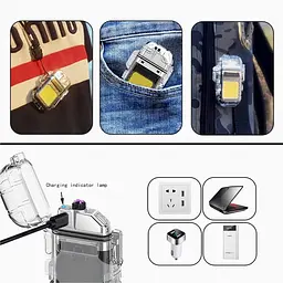 Електроімпульсна USB запальничка ARC Lighter з ліхтариком, чорна, водозахищена - мініатюра 4