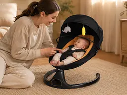 Колиска-качалка дитяча BYM518 / Колисковий центр-шезлонг качання, Bluetooth, музика - мініатюра 3
