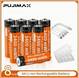 Акумулятори пальчикові AA з входом USB Type-C 4255mWh 1.5V акумуляторні батареї з роз'ємом для заряджання Pujimax 8шт з кабелем - мініатюра 3