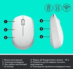 Миша комп'ютерна Logitech M171 Wireless Mouse, White (910-006867) (6857590) - мініатюра 4