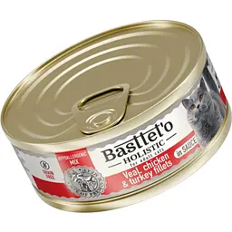 Вологий корм для котів Basttet`o Holistic мікс яловичина з індичкою та куркою в соусі 85 г ж/б