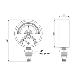 Термоманометр SD Plus 80 мм 1/2", нижнє підмикання SD1726B - мініатюра 2