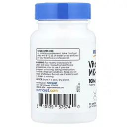Вітамін К2 Nutricost у формі МК-7, 100 мкг 120 гелевих капсул - мініатюра 2