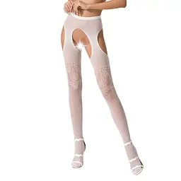 Колготки-бодістокінги з відкритим доступом Passion S017 One Size, White, імітація панчіх та пояса - мініатюра 1