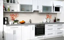 Кухонний фартух Орхідеї Вініловий бежевий візерунок для кухні 65х250 см Абстракція Сірий Happy Pocket Z184181