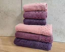 Набір махрових турецьких рушників Zeron 50х90 3 штуки + 70х140 3 штуки Microcotton Puanli Desen - мініатюра 2