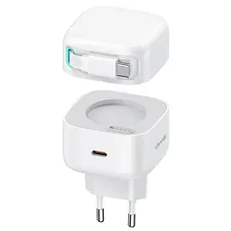 МЗП US-CC202 GaN With Type-C Magnetic Retractable Cable Module XMF Ser. 35W (2USB-C) White Usams teh0029653