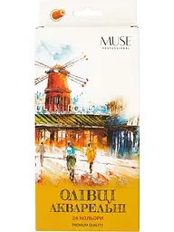 Набір олівців 24 кол. MUSE акварельні шестигранні з пензликом та чинкою (104M-24)
