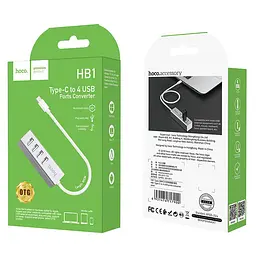 Адаптер хаб Hoco Type-C - на 4 Usb 2.0 Line machine HB1 silver 6931474717900 - мініатюра 3
