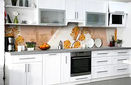 Вініловий кухонний фартух Дубове листя наклейка для кухні ПВХ місто Абстракція Бежевий Happy Pocket Z181438 - мініатюра 5