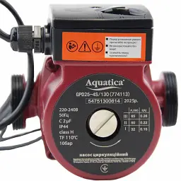 Насос циркуляційний 65Вт Hmax 4м Qmax 63л/хв Ø1½" 130мм+гайки Ø1" AQUATICA (774113) - мініатюра 5