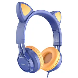 Накладні навушники W36 Cat ear (3.5mm/1.2m) Midnight Blue Hoco teh0029538