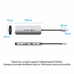 Док-станція USB-C 9-в-1 Vention HDMI до 4K 60 Гц 3 USB-A 3.0 для даних до 5 Гбіт/с Gigabit Ethernet RJ45 до 1000 Мбіт/с SD/microSD (TF) читання/запис лише однієї картки за раз комбінований аудіороз’єм 3,5 мм TRRS для OMTP/CTIA заряджання пристрою PD до 100 Вт із зовнішнім живленням через вхід PD HDMI потребує USB-C з DisplayPort Alt Mode сумісність із Thunderbolt 3/4 вбудований кабель USB-C 0,15 м сірий (TQLHB) - мініатюра 4