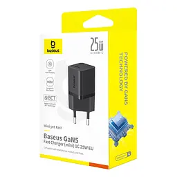 Сітчасте зарядне пристрій Baseus GaN5 Fast Charger (mini) 1C 25W EU Cluster чорний - мініатюра 2