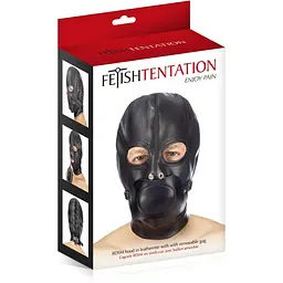 Капюшон з кляпом для БДСМ Fetish Tentation BDSM hood in LeaTherette With removable gag - мініатюра 3