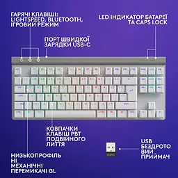 Клавіатура Logitech G515 TKL Mechanical Tactile Wireless White (920-012539) - мініатюра 5
