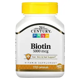 Биотин (B-7) Biotin 5,000 mcg 110 капсул 21st Century vit0006478