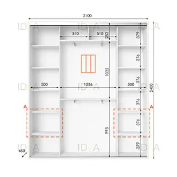 Шафа-купе Idea серія 3 210 x 45 x 240 см Білий Дзеркало - мініатюра 2