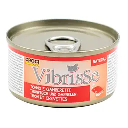 Вологий корм для котів Vibrisse тунець та креветки, банка 140 г